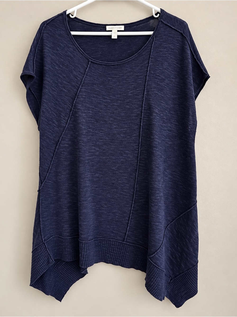 Eileen Fisher Organic Cotton Linen Asymmetrical Tunic Top L